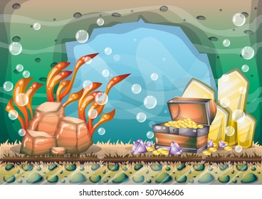cartoon vector underwater treasure background with separated layers for game art and animation game design asset in 2d graphic