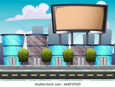 cartoon vector urban billboard with separated layers for game and animation, game design asset