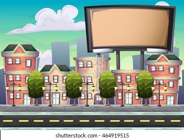 cartoon vector urban billboard with separated layers for game and animation, game design asset