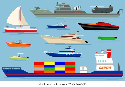 cartoon vector of various types of sea transportation