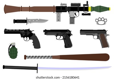 Cartoon-Vektorgrafik verschiedener Arten traditioneller und moderner Waffen