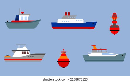 cartoon vector of various water transportation tools