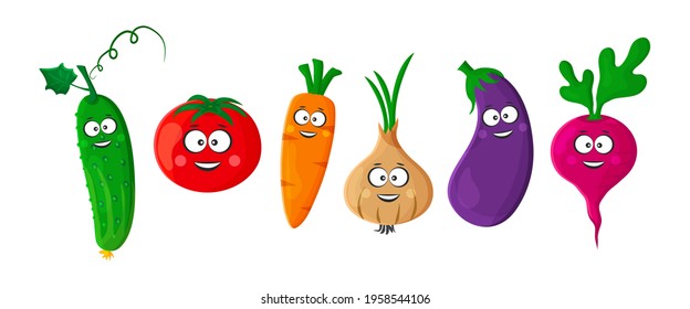 Cartoon vector vegetables kawaii. Stylized character emoticons. Funny illustration