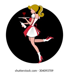 cartoon vector waiter serving food & beverage