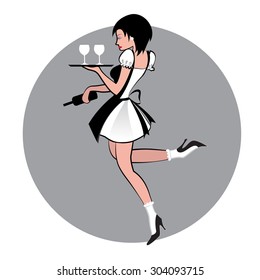 cartoon vector waiter serving food & beverage