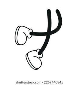 Cartoon vector walking feet in trainers or sneakers on stick legs in various positions eps 10