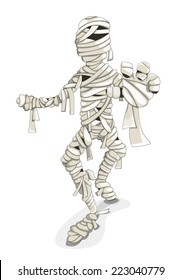 Cartoon vector walking mummy isolated on white