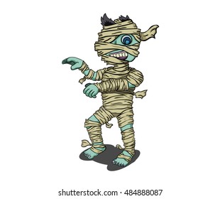 Cartoon vector walking mummy on white background