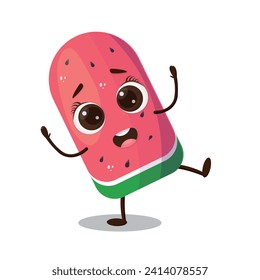 Caricatura vectorial sandía personaje de helado con piernas y brazos aislados en fondo blanco