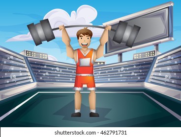 Cartoon vector weightlifting sport with separated layers for game and animation, game design asset