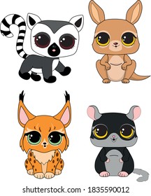 cartoon vector wild animals with big eyes for kids