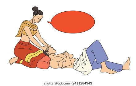 Cartoon vector woman, professional massage therapist, traditional massage, massage, acupressure to relieve stress.