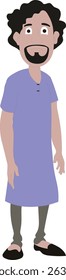 Cartoon Vector of Young Indian Man in Traditional Kurta and Pajama | Flat Desi Character with Curly Hair and Beard for Animation, Explainer Videos, Games, and 2D Character Rigging

