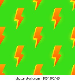 Cartoon vectorial pattern of lightning on green background.