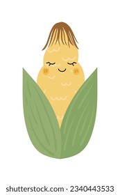 Caricatura del personaje vegetal. Divertido emoticono de estilo plano. Emoji de comida. Caracteres vegetales divertidos aislados en fondo blanco, ilustración vectorial de conjunto de frutas tierno y divertido