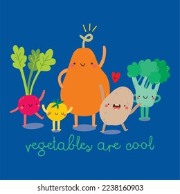 Cartoon vegetable characters collection. Cute cabbage, cucumber, carrot, broccoli, tomato,  for kids Vector food illustration