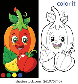 Cartoon Vegetable Characters for Kids' Coloring Book – Fun and Educational Illustration