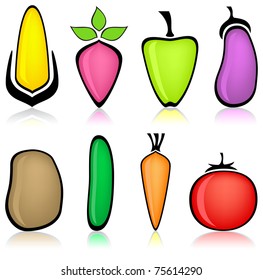 Cartoon vegetable, corn pepper eggplant potatoes carrot tomato cucumber beet vector illustration