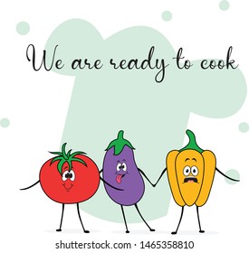 Cartoon vegetable cute characters face isolated on white background vector illustration. 
