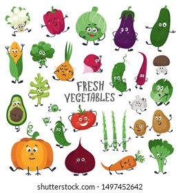 Cartoon vegetable cute characters face. Cartoon face food emoji.