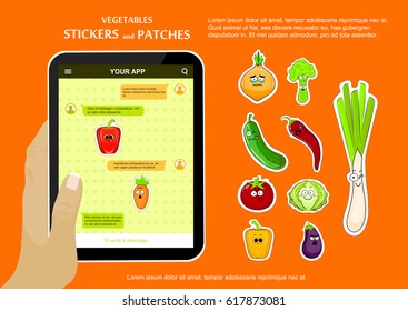 Cartoon vegetable cute characters face vector illustration. Funny vegetable face icon vector collection. Vegetable emoticon. Funny food stickers and patches for chat mobile application.