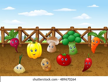 Cartoon vegetable garden farm background