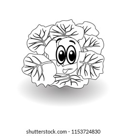 Cartoon vegetable -  outline broccoli, cabbage. Cute character vegetable broccoli, cabbage face isolated on white background vector illustration. Simple  silhouette broccoli, cabbage  icon vector. 