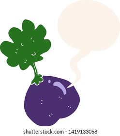 cartoon vegetable with speech bubble in retro style