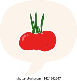 cartoon vegetable with speech bubble in retro style