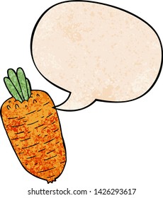 cartoon vegetable with speech bubble in retro texture style
