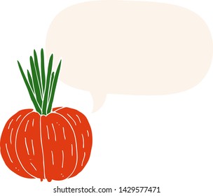 cartoon vegetable with speech bubble in retro style