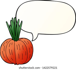 huerta de dibujos animados con burbuja de habla en un estilo de gradiente suave