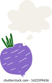huerto de dibujos animados con burbuja de pensamiento en estilo retro