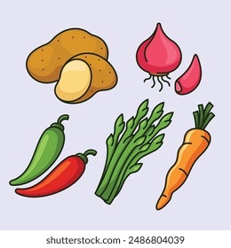 Diseño de Vector vegetal de dibujos animados. Ilustración de arte lindo de la comida de verduras