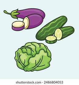 Diseño de Vector vegetal de dibujos animados. Ilustración de arte lindo de la comida de verduras