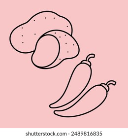 Diseño de Vector vegetal de dibujos animados. Vegetales comida lindo contorno de arte