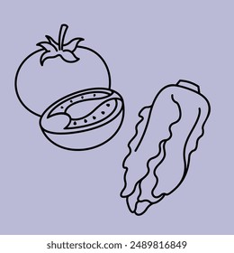 Cartoon Vegetable Vector Design. Vegetables food cute art outline