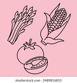 Cartoon Vegetable Vector Design. Vegetables food cute art outline