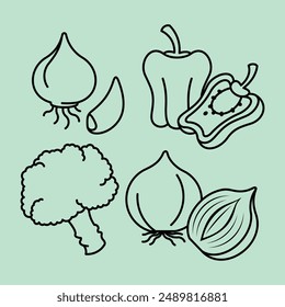 Diseño de Vector vegetal de dibujos animados. Vegetales comida lindo contorno de arte