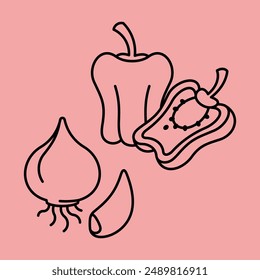 Cartoon Vegetable Vector Design. Vegetables food cute art outline