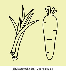 Cartoon Vegetable Vector Design. Vegetables food cute art outline