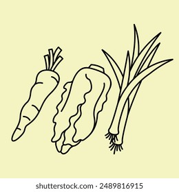 Cartoon Vegetable Vector Design. Vegetables food cute art outline