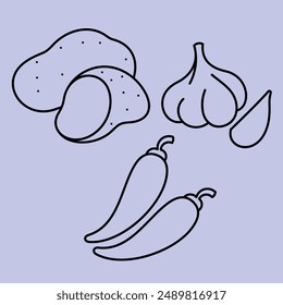 Cartoon Vegetable Vector Design. Vegetables food cute art outline