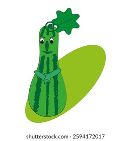 Cartoon vegetable vector. Green squash character. Smiling funny design. Playful food illustration. EPS 10
