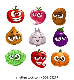Cartoon vegetables characters, isolated vector