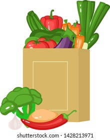Cartoon vegetables collection. Vector farm products in the paper bag