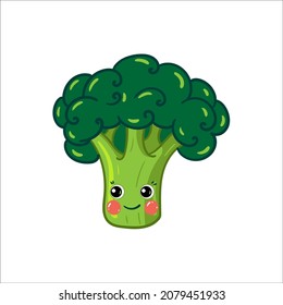Cartoon vegetables. Cute Broccoli Character, Vector Isolated Food Illustration for Kids