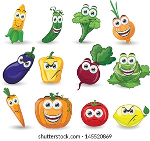 Cartoon vegetables with different emotions 