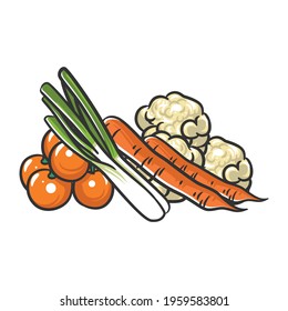 Cartoon vegetables. Fresh vegan veggies illustration