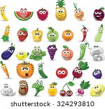 Cartoon vegetables and fruits 
